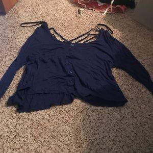 Blue button down crop top